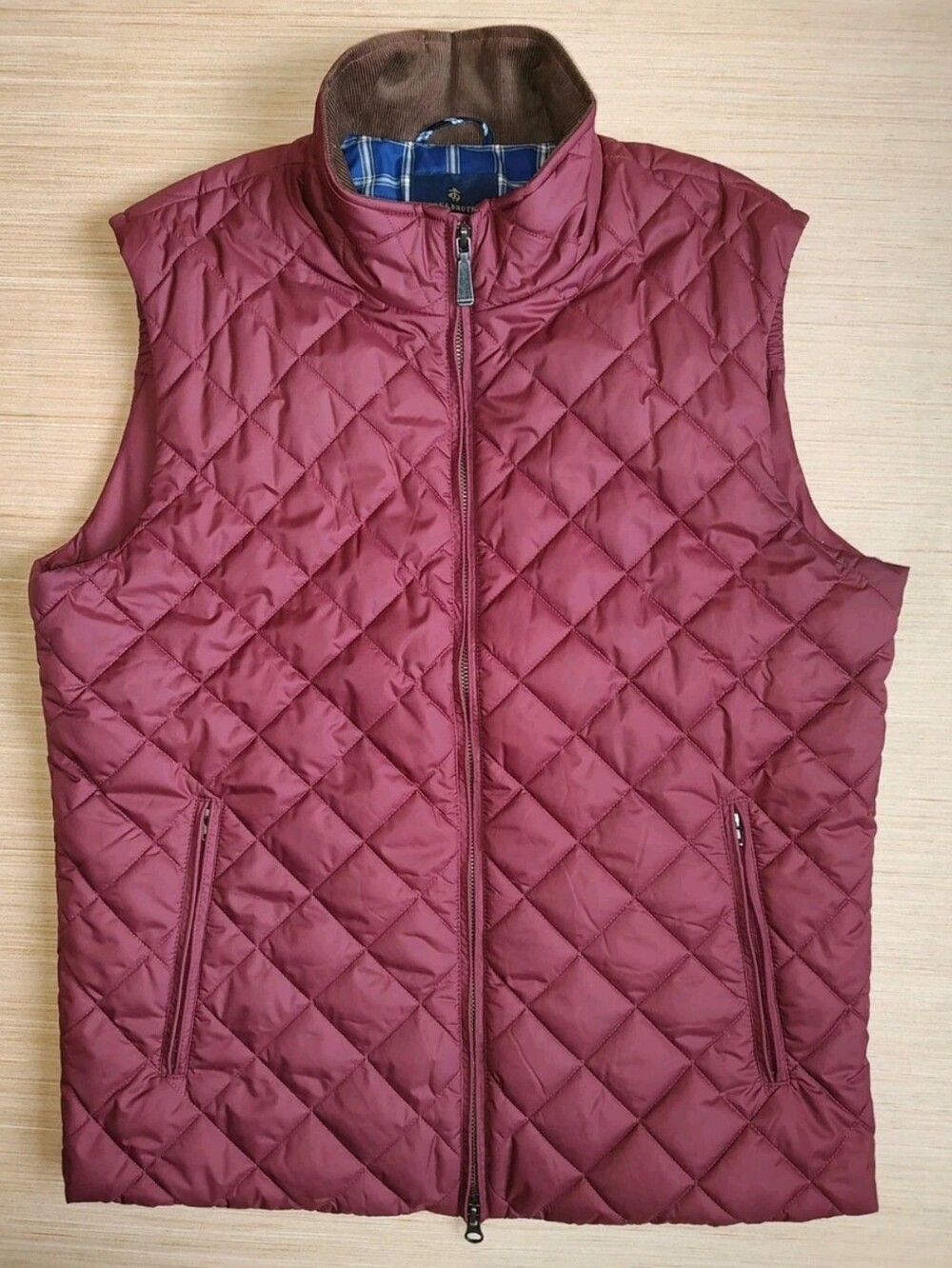 Brooks Brothers Paddock Diamond Quilted Vest Dark Red Zip Corduroy Collar M